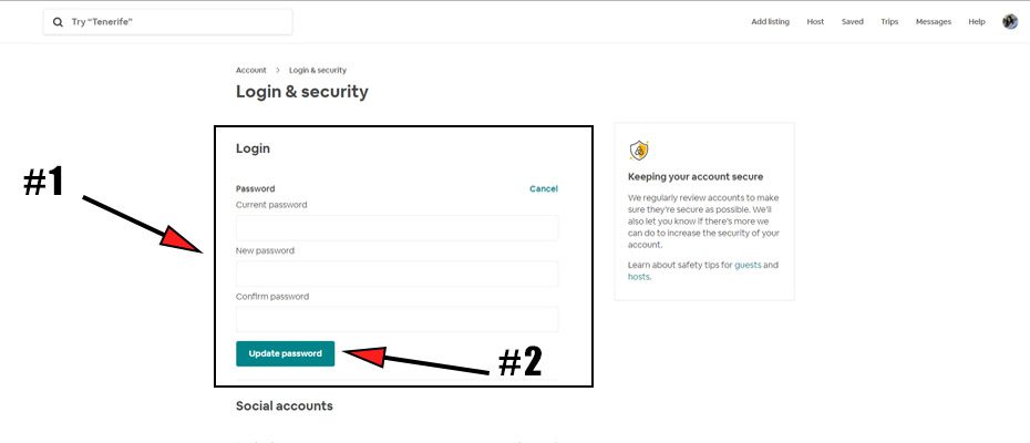 Airbnb change password