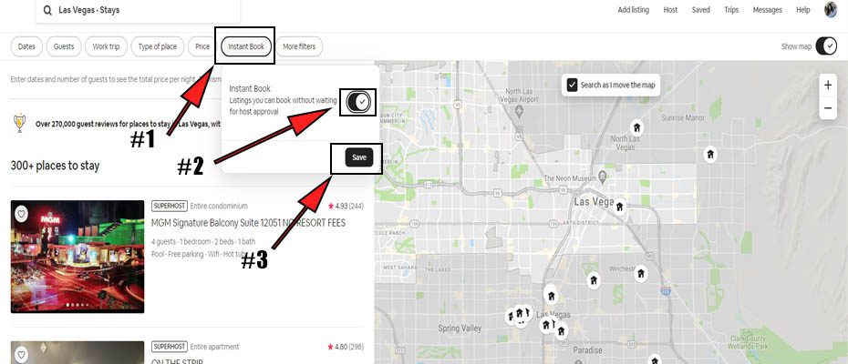 how to search for an Airbnb instant booking