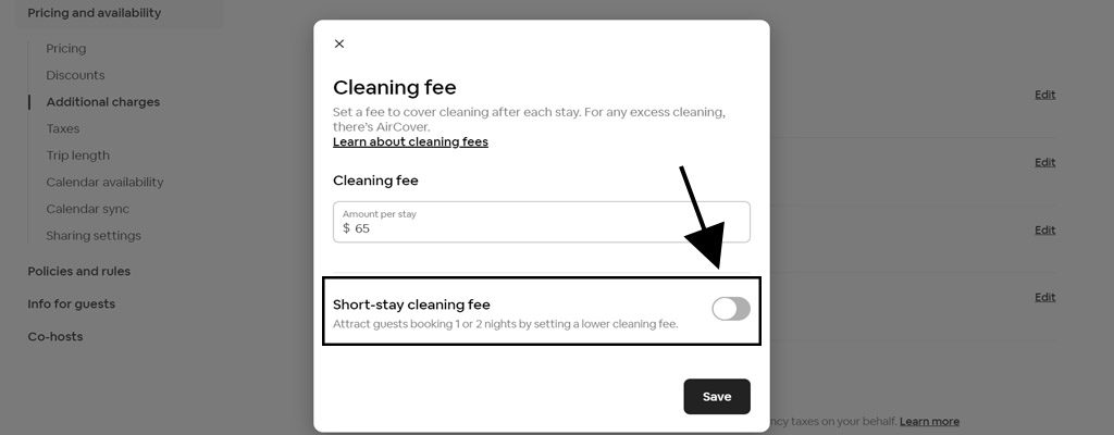 how to add an airbnb cleaning fee on desktop